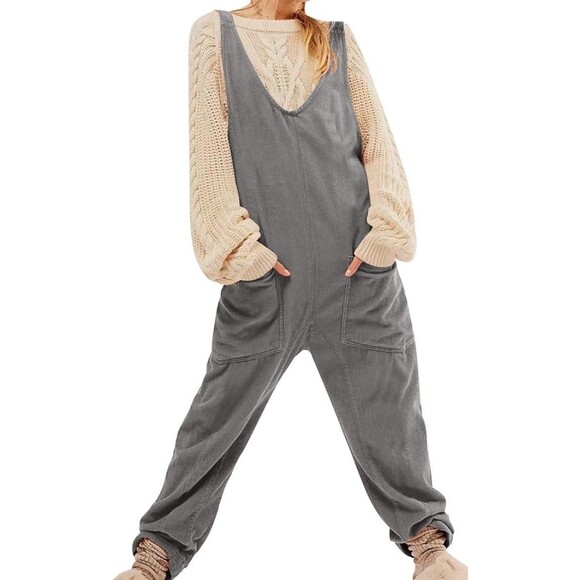Soft NWT XL Overalls Women Dark Gray Corduroy Baggy Lagenlook Grunge Comfy - Picture 3 of 10